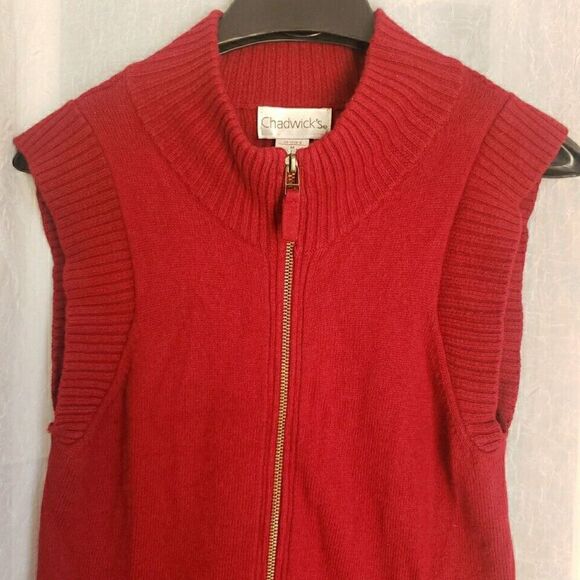 Chadwick Sweater Vest Womens Size M Red Full Zip Ribbed Mock Neck Zipper Pockets - Picture 5 of 12